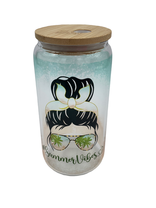 Beach Vibes 16 oz Glass Tumbler